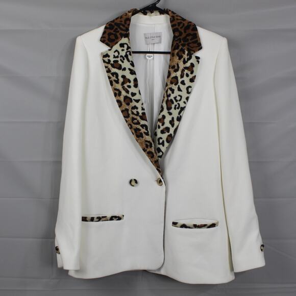 Leopard Trim White Blazer - Picture 2 of 16